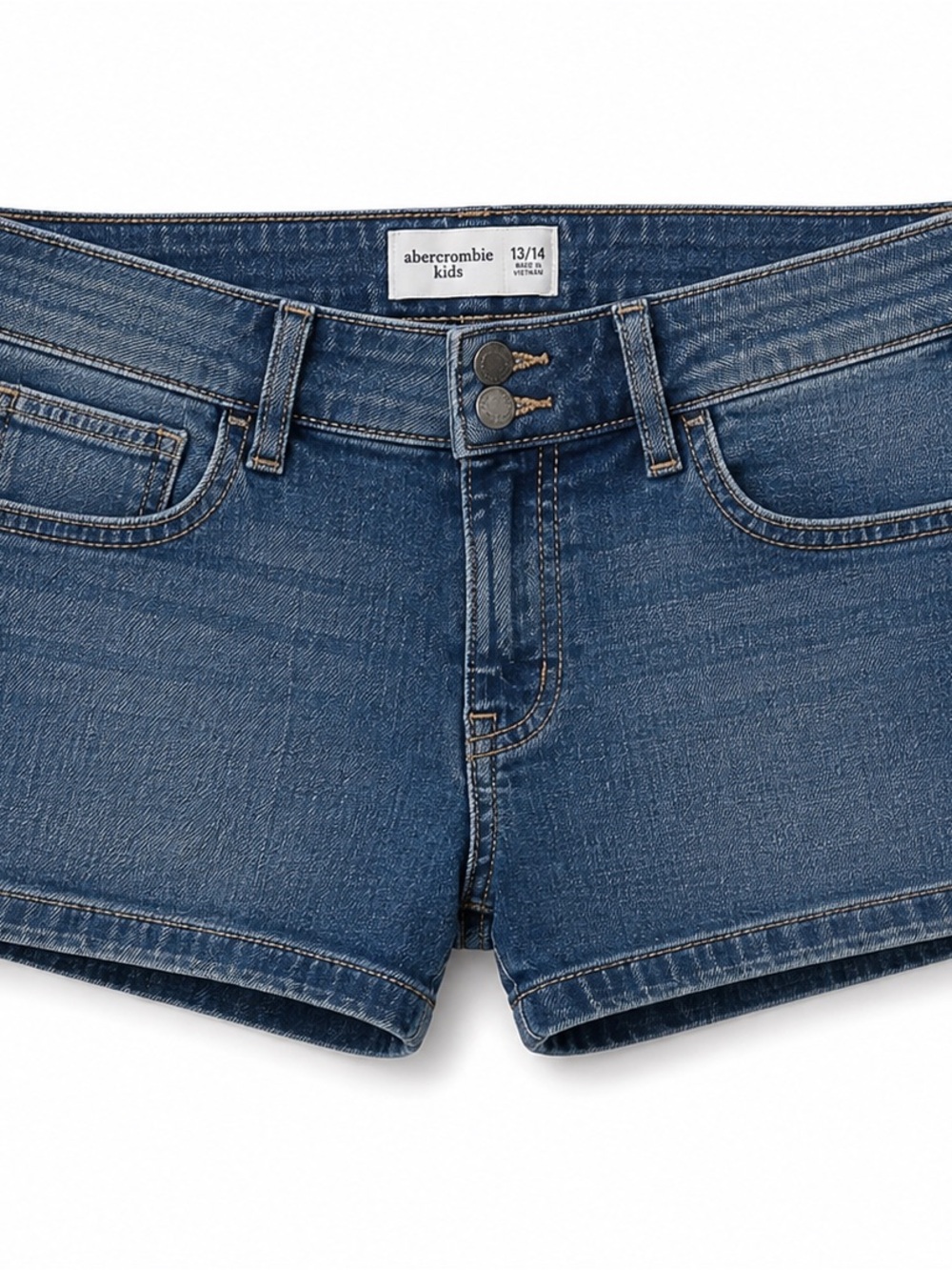 abercrombie kids indigo denim double-button jean shorts